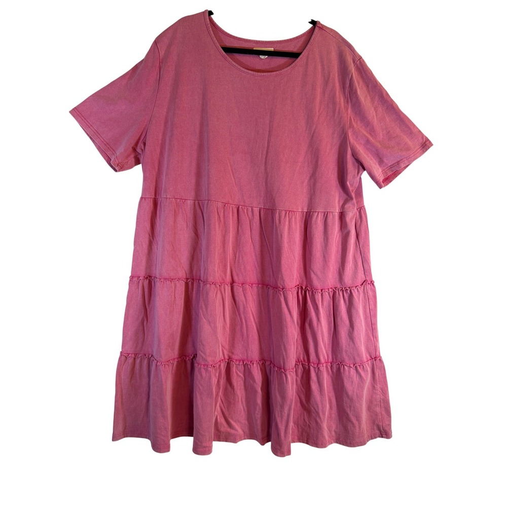 Chic Soul Womens Pink Tiered Babydoll T-Shirt Dress Short Sleeve Plus Size 3X